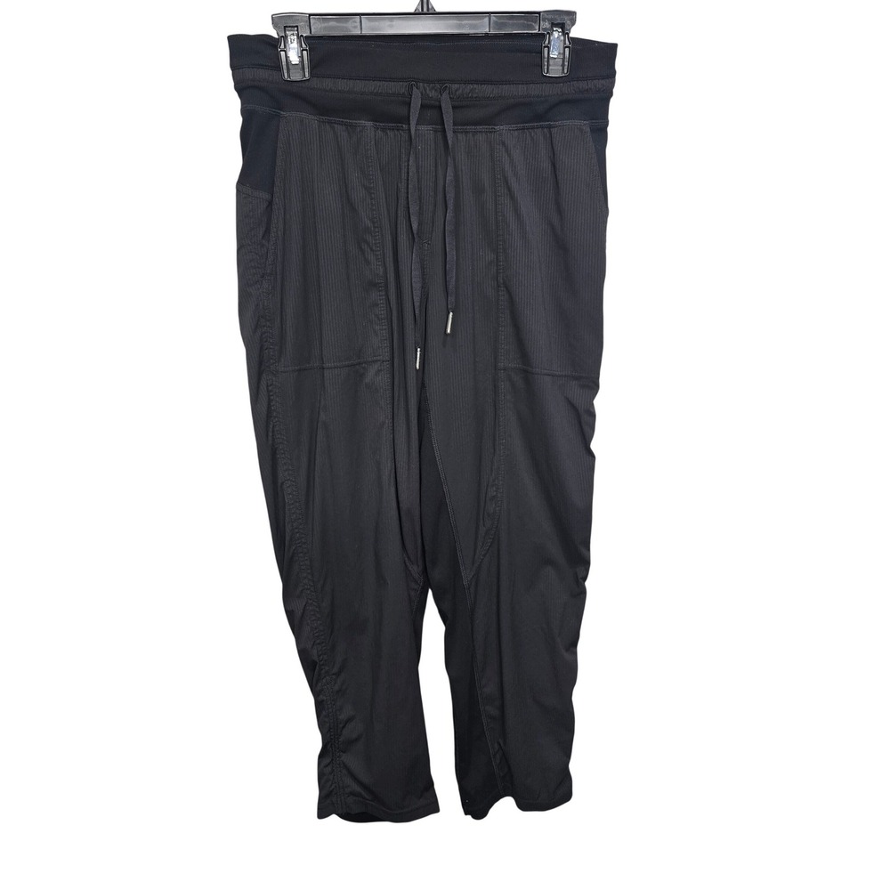 Lululemon Dance Studio Crop Pant Womens 8 Black Ribbed Drawstring Joggers Flaw